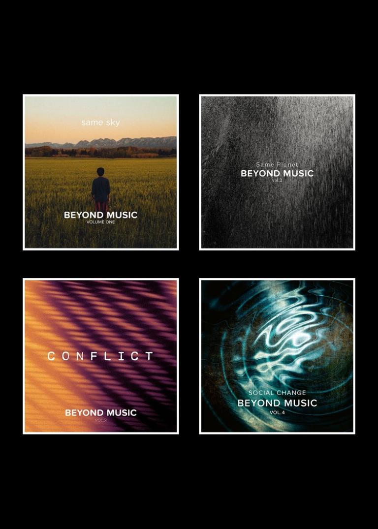 Beyond Music album covers featuring Same Sky, Same Planet, Conflict and Social Change