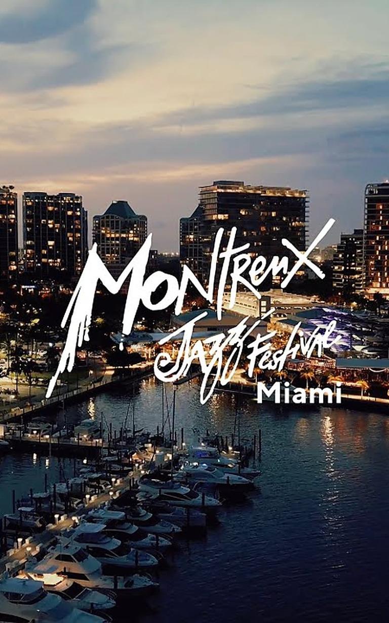 Montreux Jazz Festival Miami waterfront and marina with boats at dusk
